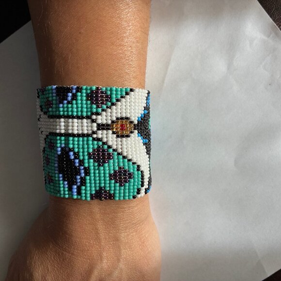 Seed Bead Woven Bracelet Featuring a Masked-Women - Picture 4 of 4